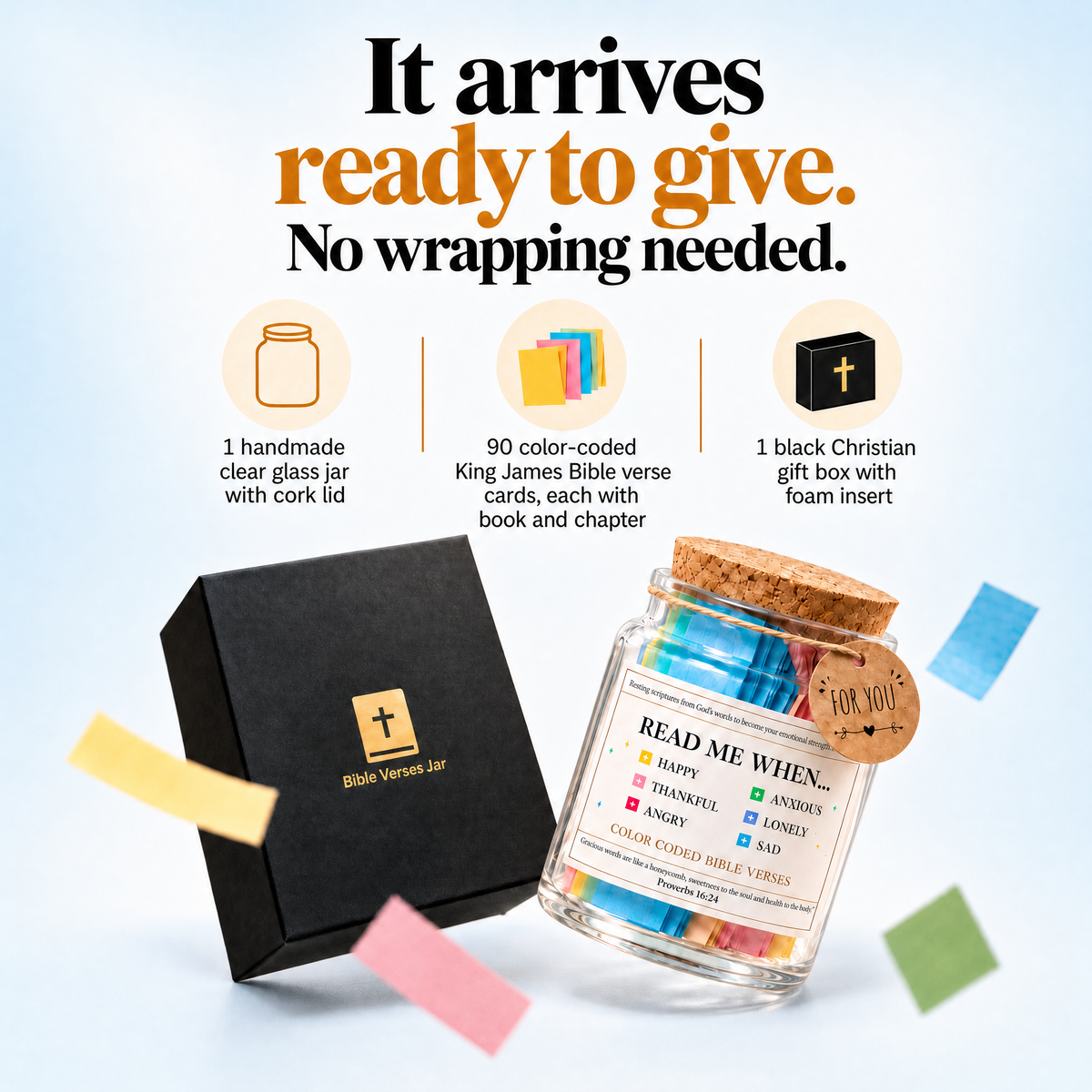 (GIFTING OFFER) Handmade 90 Day Bible Verses Jar (Free Christian Gift Box)